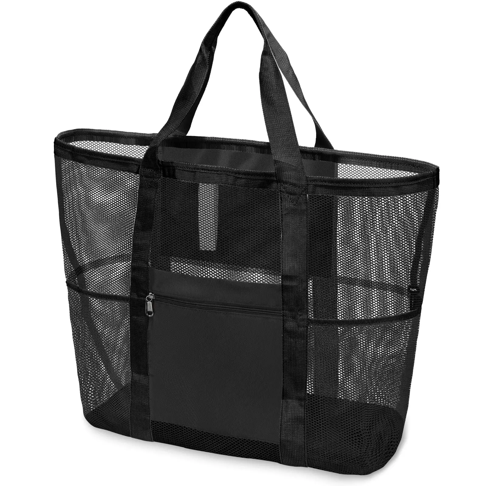 XL Mesh Beach Tote Bag w/9 Pockets - Sandproof & Water-Resistant Tote Bag for Pool, Vacation, Cruise Essentials | Folds Compact for Travel Picnics Camping Upgraded Design