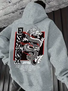 Chinese Dragon Print Fleece Hoodie, Fall & Winter Oversized Casual Long Sleeve Sweatshirt, Animal Cartoon Pattern, Home Wear