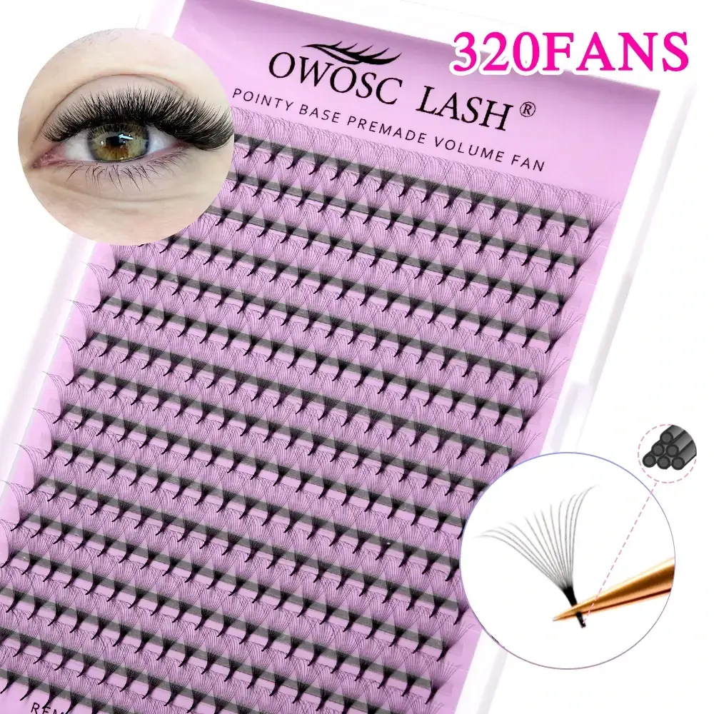 OWOSC Pointy Base Premade Volume Fans Eyelash Extension 3D/6D/8D/10D/12D/14D Individual Sharp Pointy Stem 320 fans Custom Logo 2026 New
