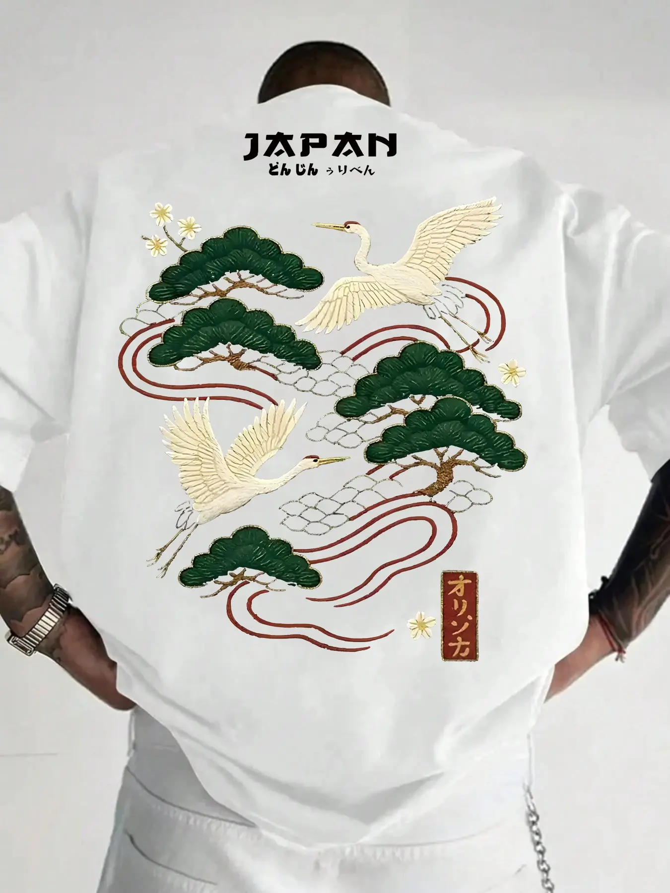 Unisex 100% cotton heavy weight Oversized Great Wave Off Kanagawa Crane Sweatshirt | Premium Cotton | Ukiyo-e Art Print | Dark Green Japanese Aesthetic | Y2K Grunge Streetwear | Relaxed Fit | Trendy Urban Casual Top