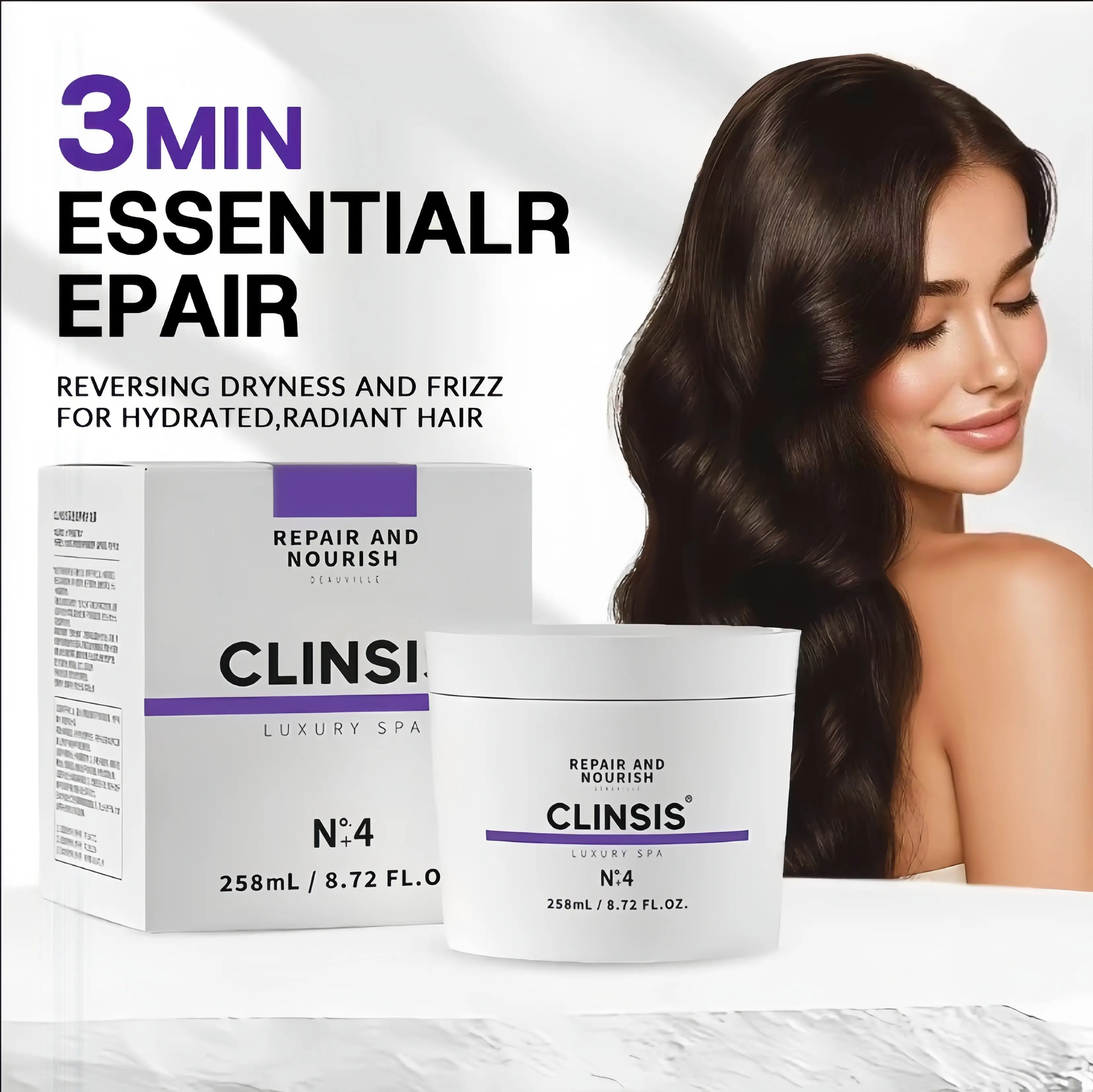 CLINSIS No4 Hair Mask - Salon GradeDeep Repair Treatment - Moroccan Argan Oil +French Marula Oil - 258ml - Transform DryDamaged Hair to Silky Smooth - Long LastingSandalwood Scent - Anti Frizz Heat ProtectantDaily Hair Care Nourishing Hair Mask campi