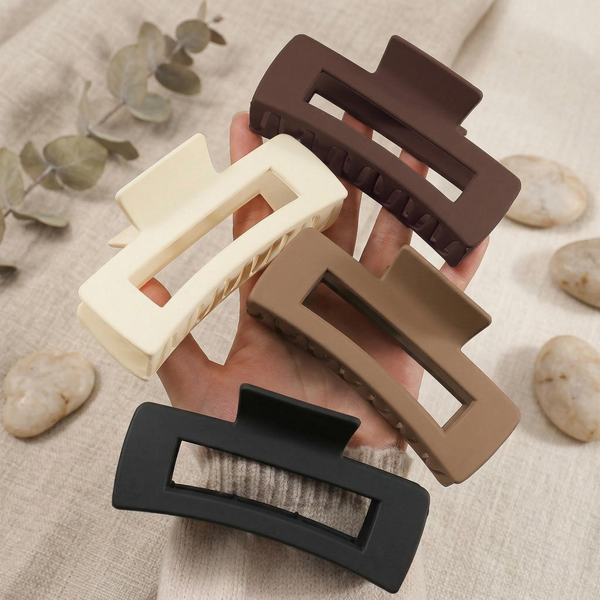 Fashion 4Pcs Women's Solid Color Large Square Hair Claws Sturdy Clips for Thick Hair with Secure Hold Elegant Durable Design for Party and Daily Use 10.50cm/4.13inch