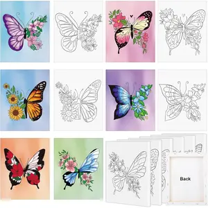6 Pack 8x10 Inches Butterfly Flower Pre Drawn Canvas to Paint for Sip and Paint Party, Pre Printed Framed Canvases Set, Pre Sketched Canvas for Painting for Adults Kids