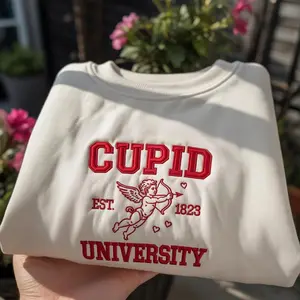 [Made in US] Embroidered Cupid University Sweatshirt, Valentine's Day Crewneck