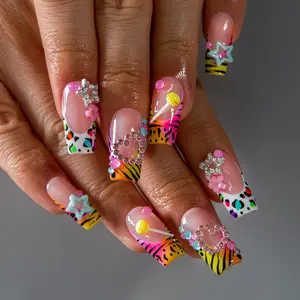 Lovful Square Regular Length 1" Inimitable Handmade Acrylic Press-On Nails for Art Designs | 10PCS Reusable,Salon Quality,Link1 H12-H280 summervibes