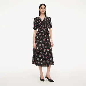 16MM Mulberry Silk Floral Print Women Maxi Wrap Dress