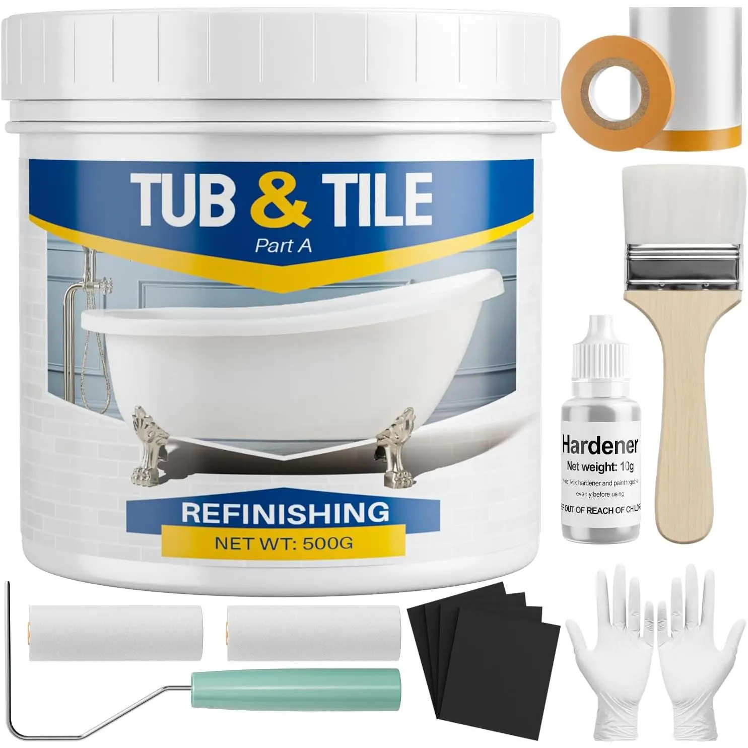 Tub and Tile  Refinishing Kit, 17oz Bathtub Refinishing Kit with Tools, DIY Tub  White for Bathtub, Shower, Kitchen Countertop, Porcelain, Easy to Cover & Low Odor