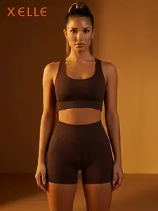 xelle Women's High Waisted Seamless Yoga Shorts - Tummy Control Workout Booty Shorts, Stretchy Athletic Running Bottoms for Gym & Fitness