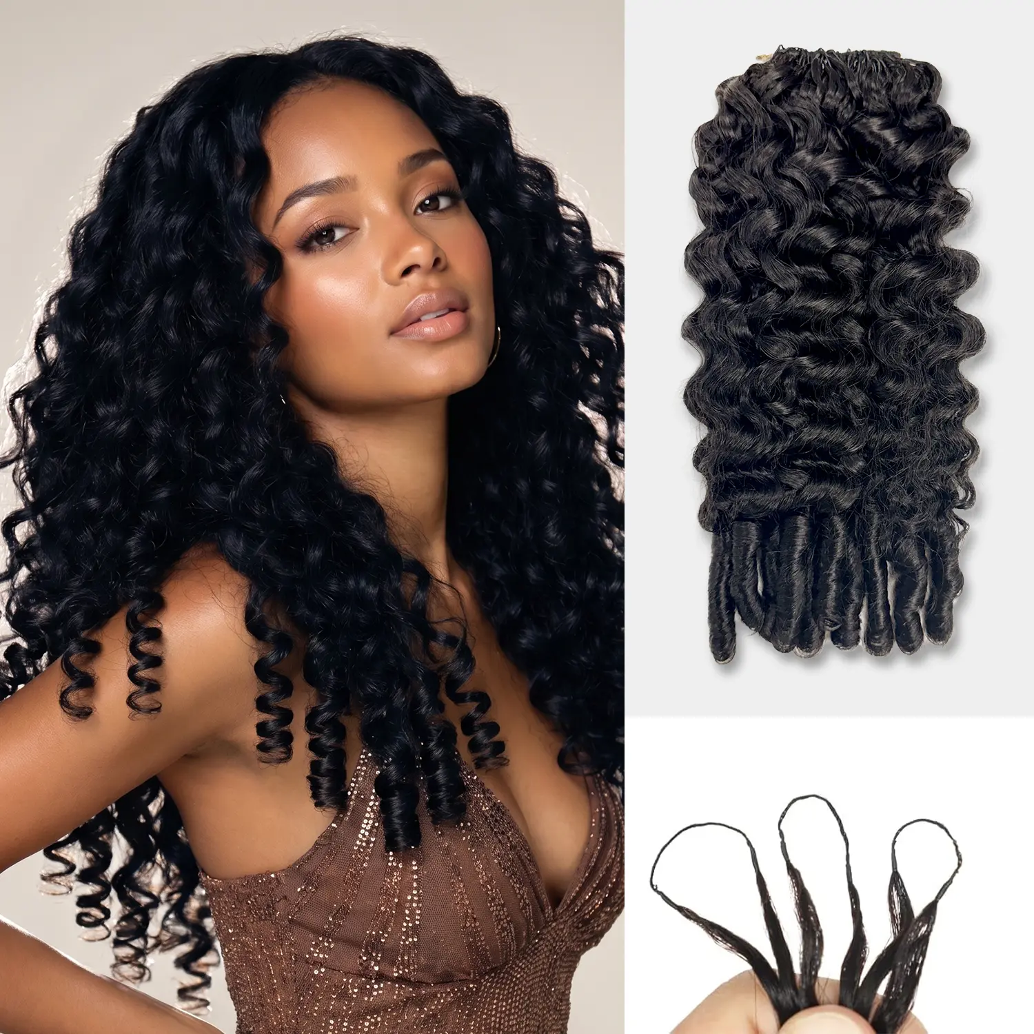 Starlet 100% Human hair Seamless Pre-Separated Feather Crochet Braid Burmese Deep Wave