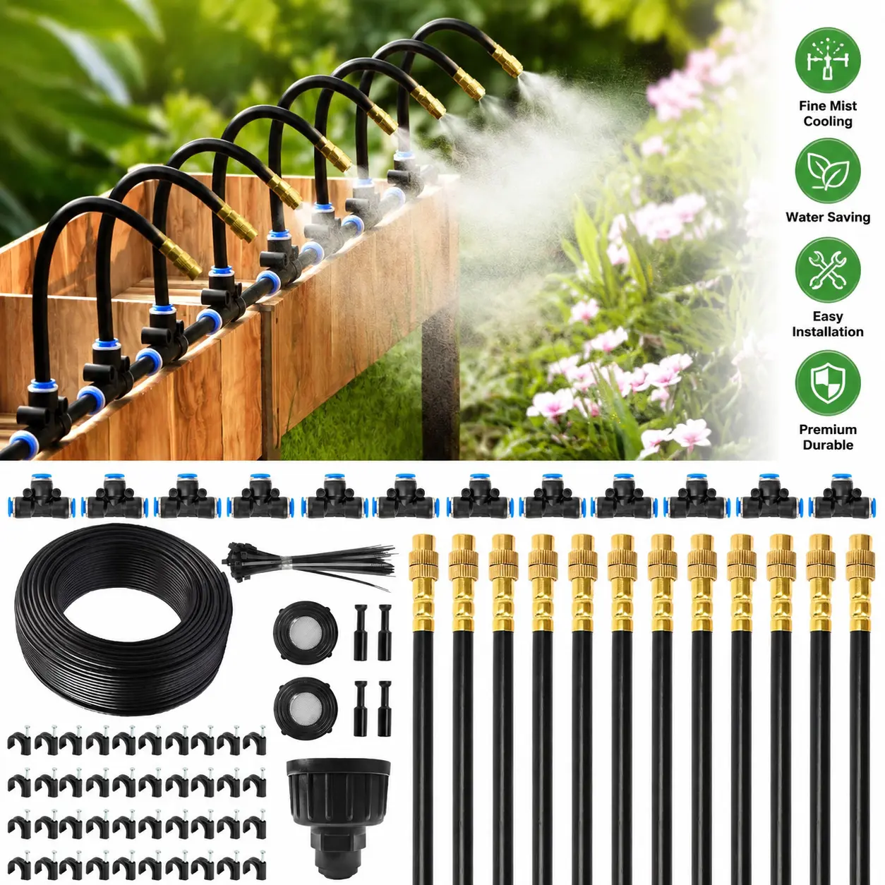 Mixc 50/100FT Drip Irrigation System - 12 Adjustable Copper Nozzles Adjustable Water Sprinkler, Automatic Plant Watering Devices, Home Improvement Garden Supplies for Greenhouse, Potted Plants