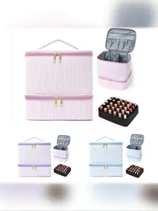 Double-Layer Bubble Satin Makeup Bag, Large Capacity Nail Polish Storage, High-Value Multifunctional Portable Cosmetic Bag