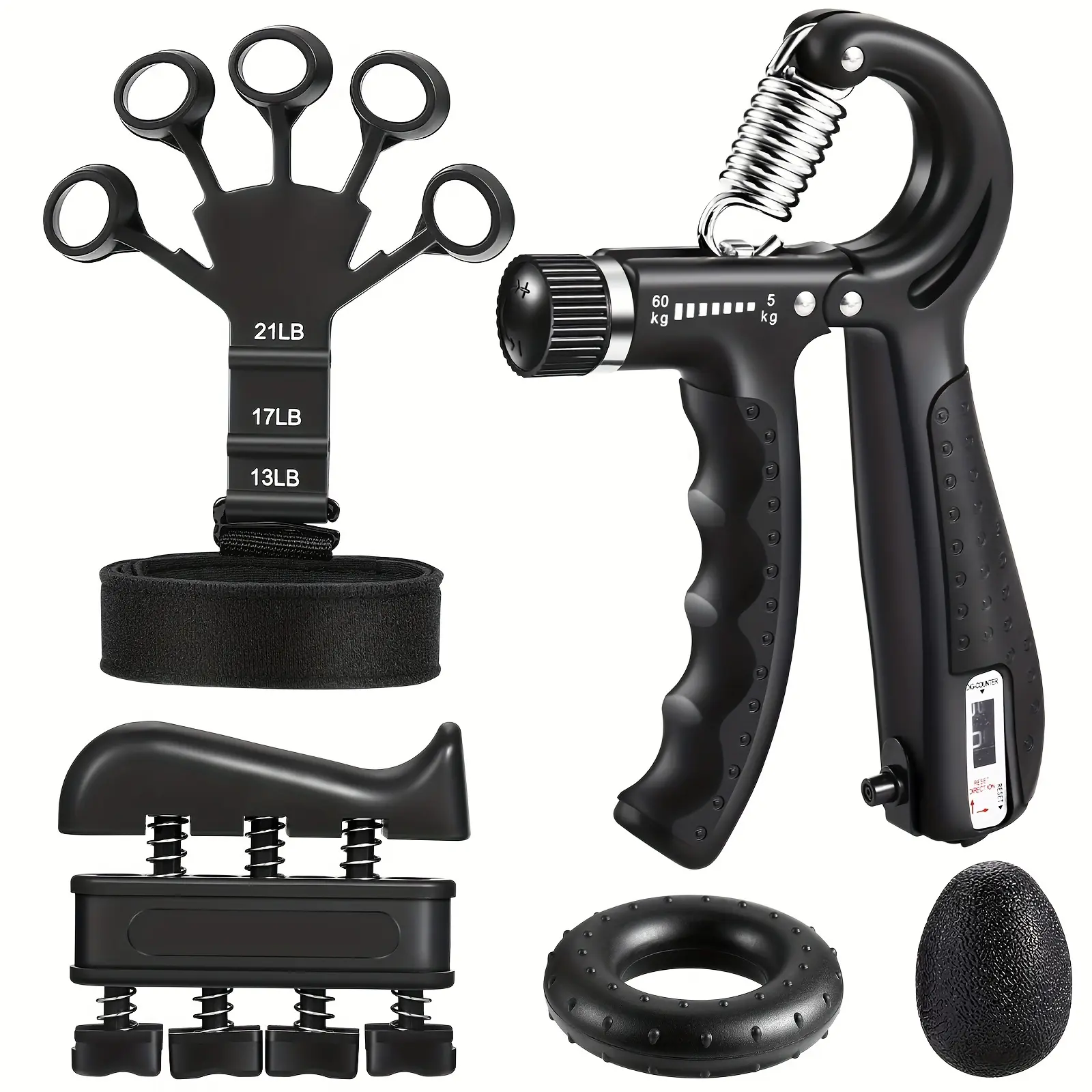 Grip Strength Trainer with Finger Exerciser, Hand Grip Strengthener, Finger Stretcher,Grip Ring & Stress Relief Ball for Muscle Building and Injury Recover hand extension exerciser   Tricep Workout Equipment Tricep Press Machine