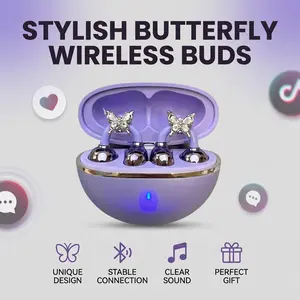 FLUFFDRIP Clip-04 Bluetooth 6.0 Earbuds with Butterfly Crystal Design Open-Ear Comfortable Clip-On Touch Control HIFI Sound 11mm Driver 180mAh Case