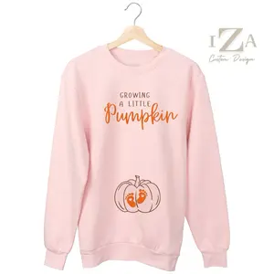 Growing a little Pumpkin Sweatshirt - Comfortable and Soft - 50% USA Cotton & 50% Polyester - Pill-Resistant Air Jet Yarn - Fleece Crew htv Method - Spandex - pregnancy