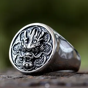 New Fashion 316L Stainless Steel 3D Dragon Head Ring High Polished Men's Animal Jewelry For Men Gift