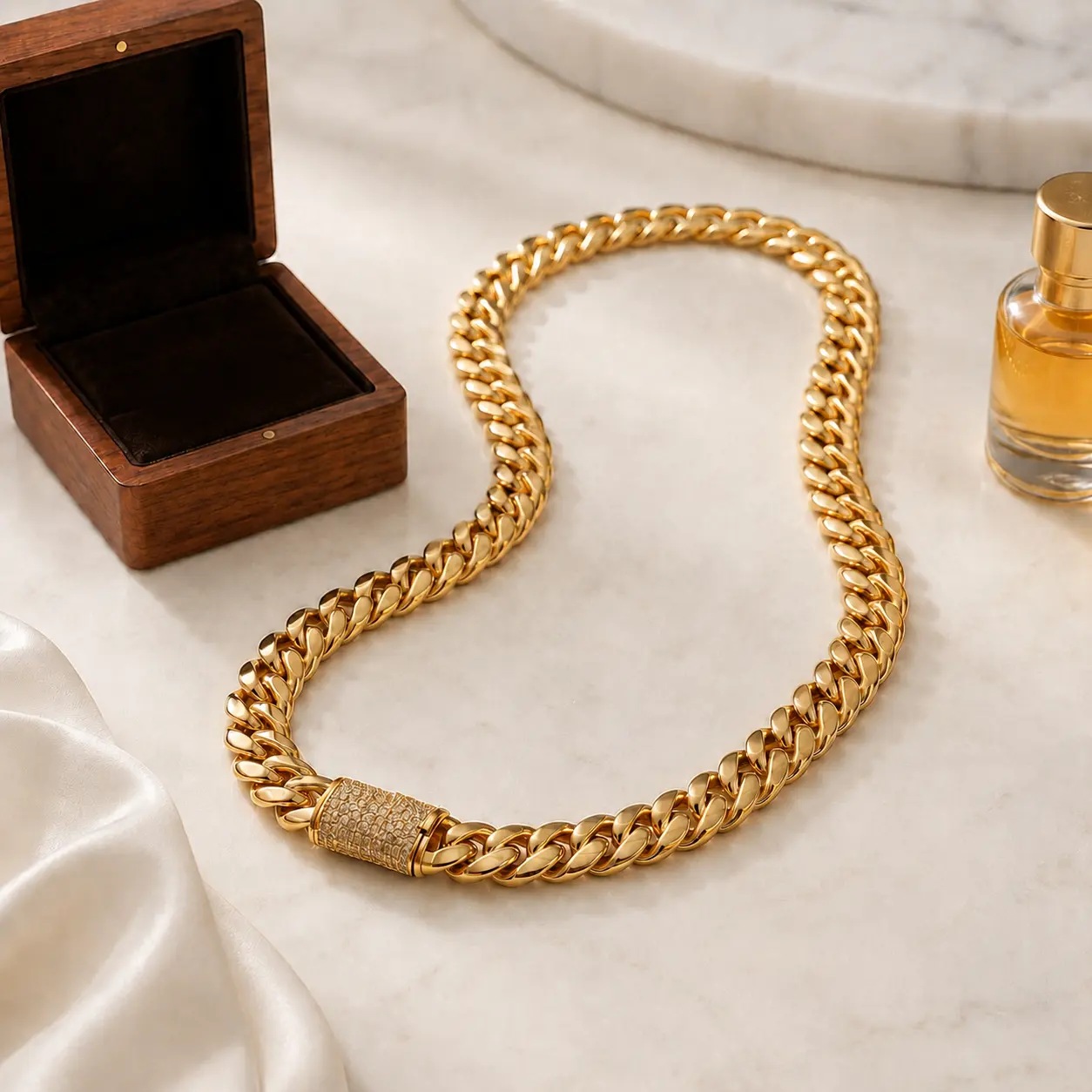 14K Luxury Gold plated Cuban Link Chain Necklace for Men Women, Luxury Chunky Miami Cuban Chain with Pavé CZ Clasp, Hip Hop Statement Jewelry, Stylish Daily Wear Gift