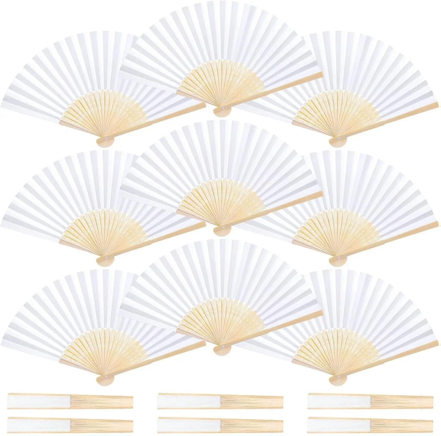 Handmade White Paper Folding Hand Fans 8.3 Inch Portable Decorative Fans for Wedding Outdoor Party Favors Bridal Shower DIY Crafts Photography Prop Summer Cooling Supplies Home Goods Gifts