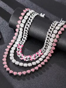 Rhinestone & Butterfly Decorated Necklace Set, Fashion Jewelry for Party, Daily Clothing Decor, Trendy All-match & Exquisite Jewelry for Birthday Gift
