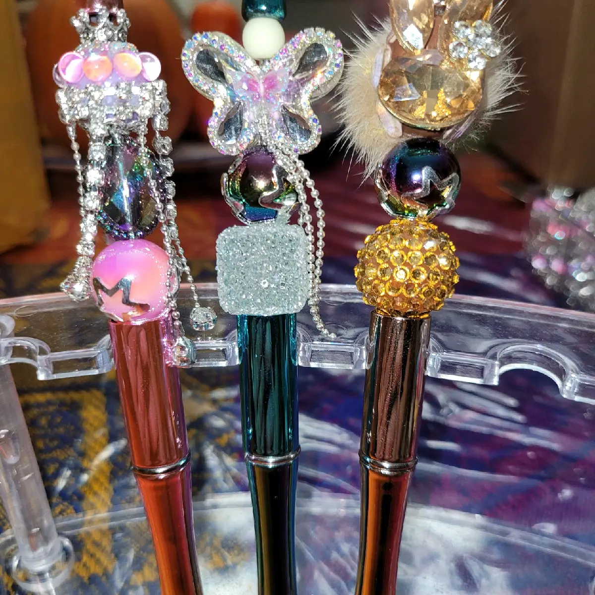 x3 All holiday ticktoc special fancy beaded pens set. metal, rhinestones, plastic black ink. diy beaded pens 3 pcs set your choice or mixed random for