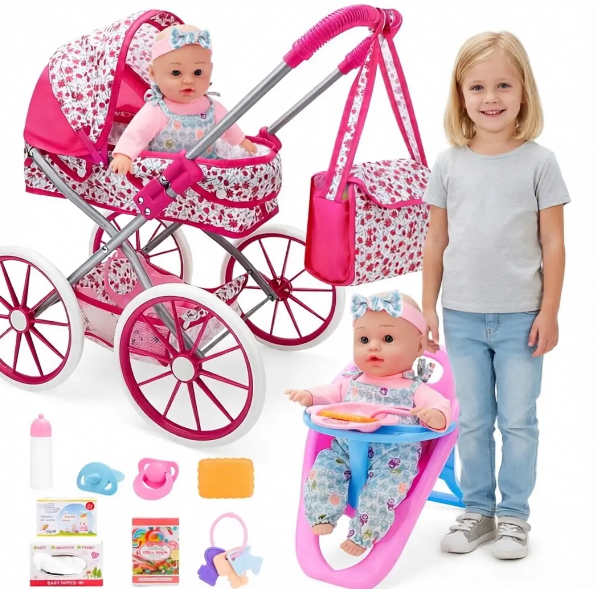 deAO Doll Stroller Doll Deluxe Nursery Play Set with Accessories #sohochic