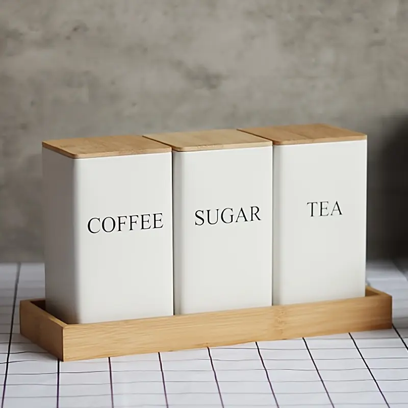 1 Set Storage Containers with Bamboo Lids Metal Dry Food Storage Canister Reusable Food Container Food Storage Jars Seasoning Jars Containers for Tea Coffee Spices Candies Kitchen Organization