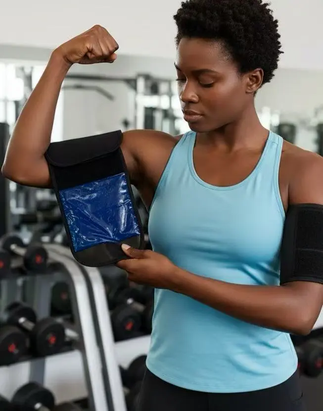 1 Pair Blue & Silver Sauna Arm Wraps - Gym Accessories, Fitness Cuffs for Busy Moms, Sports Sleeves & Support with 5x Your Sweat, Speed Up Sweating, Thermogenic Power, Body Temperature Boost, Flabby Arm Comfort