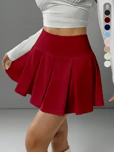 Women's Solid Color High Waist Skort, Casual Fashionable Skirt for Daily Wear, Ladies Summer Bottoms