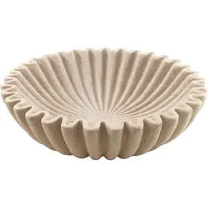 10'' Scalloped Decorative Key Bowl for Entryway Coffee Table - Catchall Trinket Large Candy Fruit Purse Holder Kitchen Countertop Console Modern Home Decor, Artificial Stone Beige