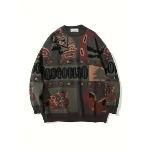 Vintage-Inspired Color Block Knit Sweater for Men - Casual & Versatile, Perfect for Couples, Cozy Acrylic Pullover for Fall/Winter