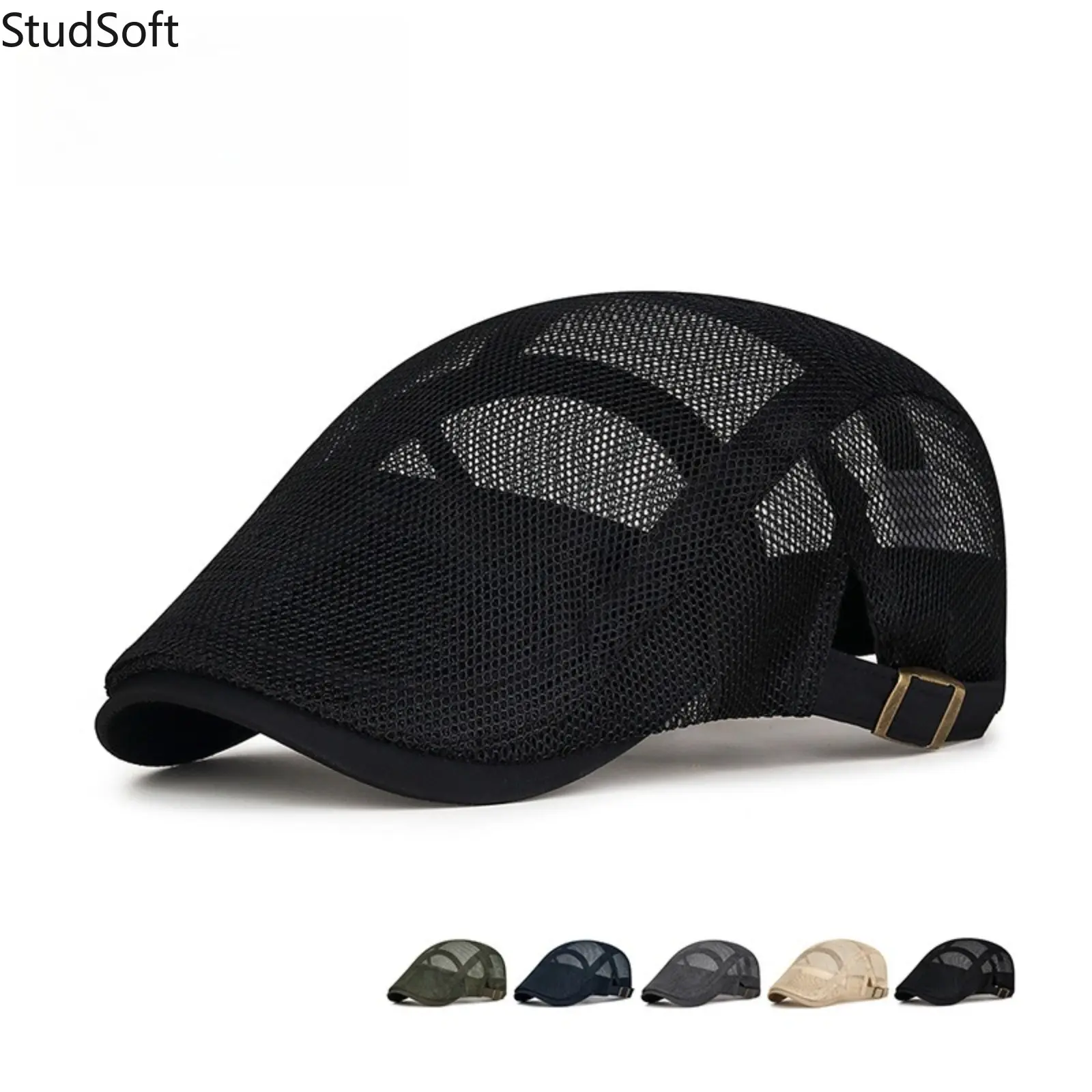 Adult Ventilated Mesh Duckbill Flat Cap - British Retro Street Style, Lightweight Sun Protection Hat for Summer Outdoor Adventures, Flat Brim UV-Protective Headwear, Mens Hats, Cotton, Adults