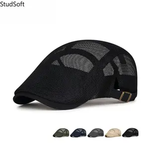 Unisex Summer Lightweight Casual Beret - Ventilation Mesh Cap, British Retro Style, UV-Protective Sun-Shading Flat Duckbill Hat