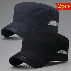 Two-Pack Men's & Women's Quick-Drying Caps Thin Breathable Mesh Flat Top Sun Protection Outdoor Baseball Caps for Everyday Use