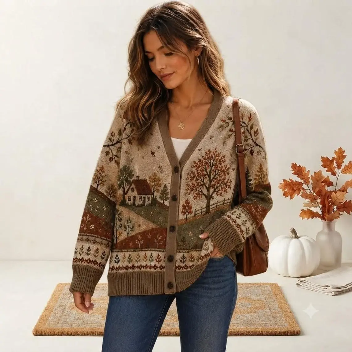 Cottagecore Fall Retro Cardigan, Happy Fall Vintage Countryside Sweatshirt, Holiday apparel clothing