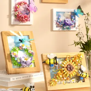 3D Plant Bouquet Healing Series Building Frame Set, Building Block Sets, Creative Building Blocks, Creative 3D Gift Toy, Home Office Decor, Desktop Ornament, Perfect for Mother's Day