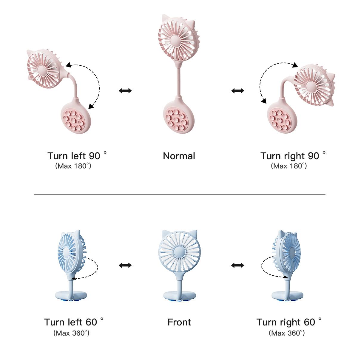 USB Rechargeable Suction Cup Multi-Directional Adjustable Head Small Fan Mini Foldable Handheld Electrical Fan for Camping Sport Travel
