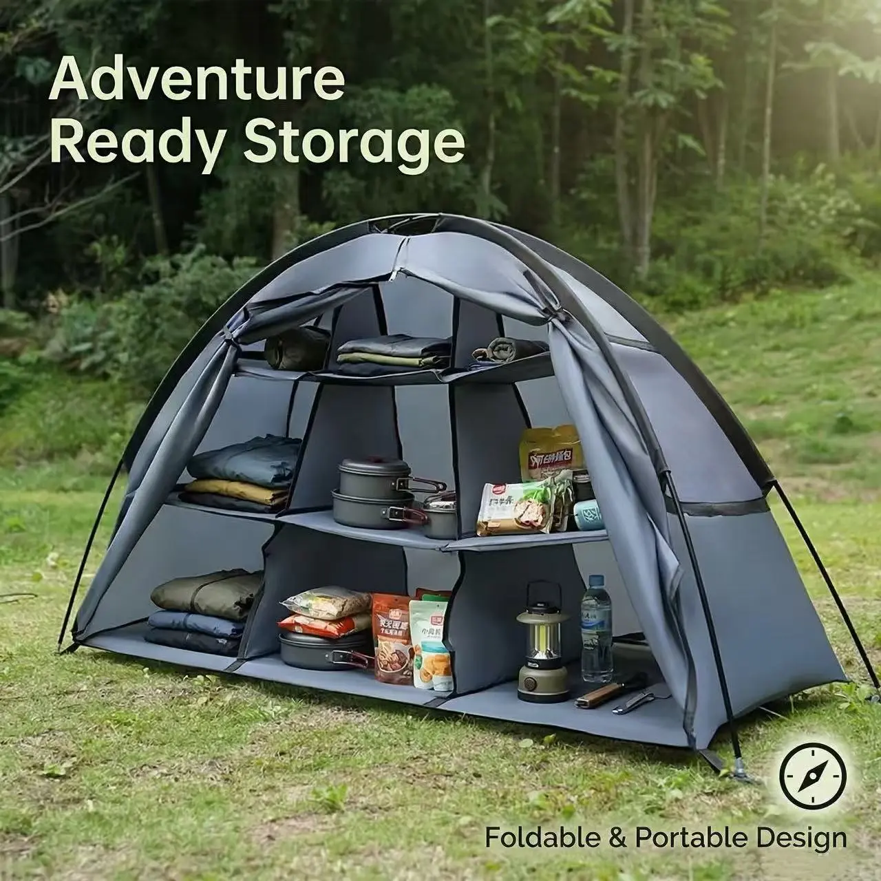 Foldable Outdoor Storage Cabinet 9 Compartments Multi-Layer Shelving Unit Dustproof Portable Organizer for Camping Hiking Home Balcony Storage
