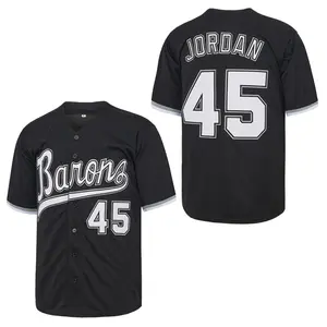 2025 baseball jersey Barons #45 Jordan big size Retro T-shirt shirt Sewing embroidery outdoor sport Sweat absorption and quickdrying Hip hop rap men daily baseball uniform Casual shortsleeves Fashion Trends White Black S-3XL