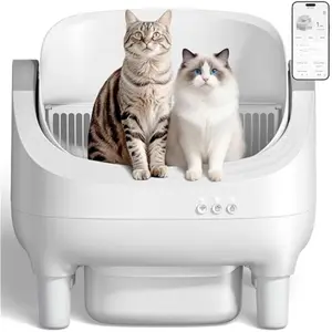 Self Cleaning Cat Litter Box, Open-Top Automatic Litter Box with APP Control, Safety Sensor and 10L Large Waste Bin, Smart Kitty Litter Boxes with Trash Bags and Mat for Multiple Cats