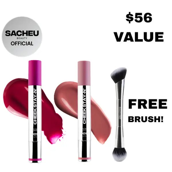 sacheu Cheek STAY-N Duo | Choose Your Shades | Free Brush Included with Purchase | Long-Wear Water-Proof Liquid Blush
