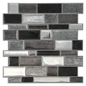 Main Street 8-Sheet Peel and Stick 8"x 8" Kitchen Backsplash Tiles, Self Adhesive Mosaic Design, Black and Silver, Water Resistant and Renter Friendly