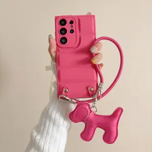 Fashion 3-Piece Down Jacket Phone Case with Cute Dog Pendant & Lanyard, Full Coverage Shockproof Design, Durable Protective Case, Compatible with Samsung A56/A55/A36/A26/A17/A07 and other models