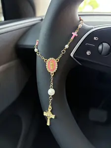 2pcs Steering Wheel Rosary Charm Accessory Pendant Decor Rearview Mirror Rosary for Automotive Protection Charm Decor