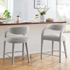 Modway Pinnacle Boucle Upholstered Counter Stool Set of Two in Taupe Silver
