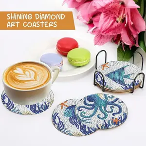 8-Piece DIY Diamond Puzzle Coasters, Starfish Design, Heat-Resistant and Non-Slip, Includes Stand, Perfect Handmade Gift for Puzzle Games