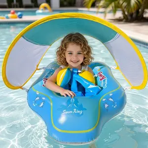 Kids Inflatable Swim Ring with Canopy, Outdoor Water Play Float, Pool Float, UV Protection Life Buoy, PVC Material, Perfect for Summer Fun
