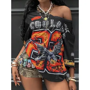 Coolane Women's Summer Streetwear Coolgirl  Sportswear Game Day Concert Breathable Mesh Number Pattern Graphics V-Neck Jersey T-Shirt Shortsleeve Striped