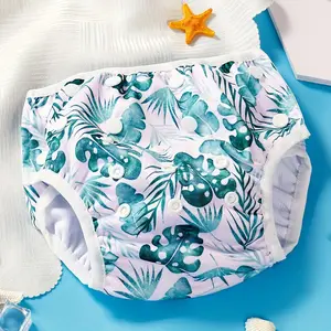 Baby Swimming Diaper, Leaf Print Swim Diaper, Reusable Swimming Diaper for Baby Boys & Girls, Baby Swimming Accessories