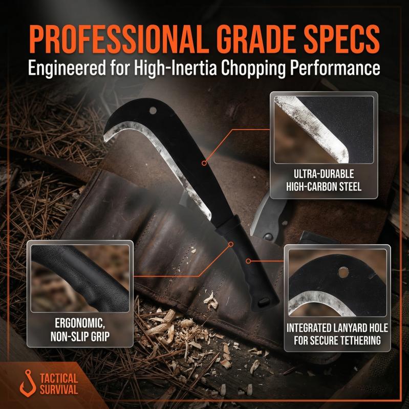 Weeding Sickle Machete Knife Brush ClearingHand Sickle Garden Tool with Carbon Steel ThickBlade Gardening Machete for Yard Work