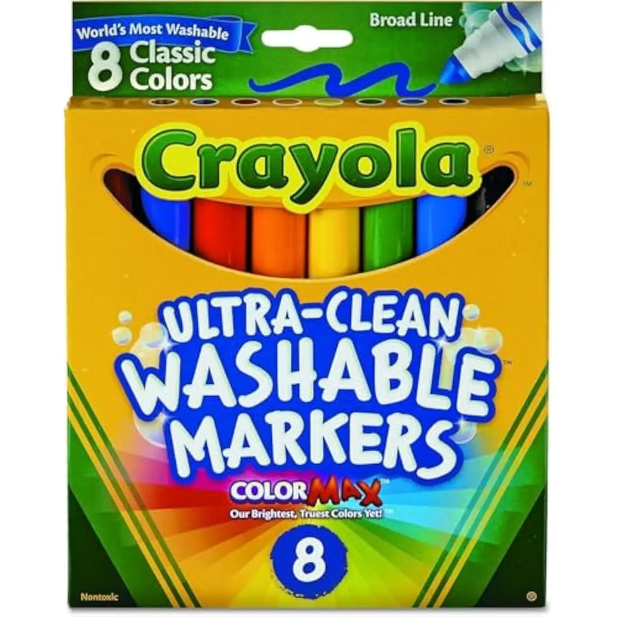 8 Ct Broad Line Washable Markers, Assorted Colors,