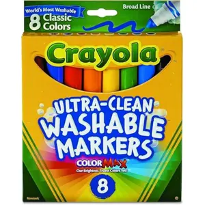 8 Ct Broad Line Washable Markers, Assorted Colors,